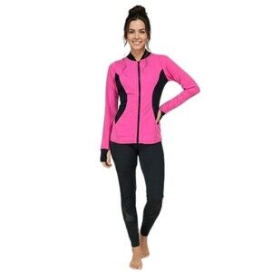 Funky Diva Women's Dancetech Side Mesh Leggings & Athletic Jacket Set Hot Pink